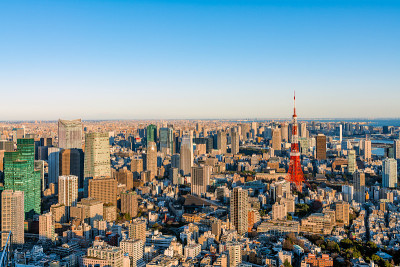 东京地区建筑密集，有东京塔
