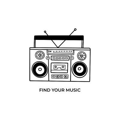 老式的收音机录音机，黑白的涂鸦。