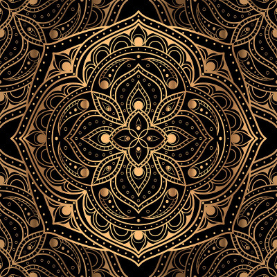 皇家图案无缝矢量。金黑色曼陀罗豪华背景。伊斯兰印刷的新年包装纸