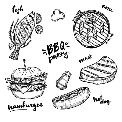 手绘矢量插图- BBQ元素