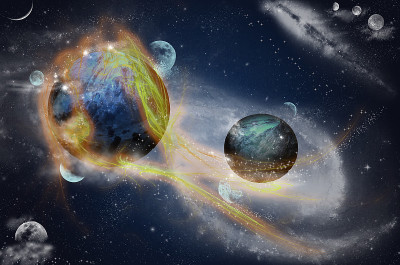 太空中有光斑的行星，光纤