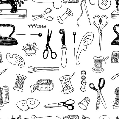 Seamless background of tools for sewing