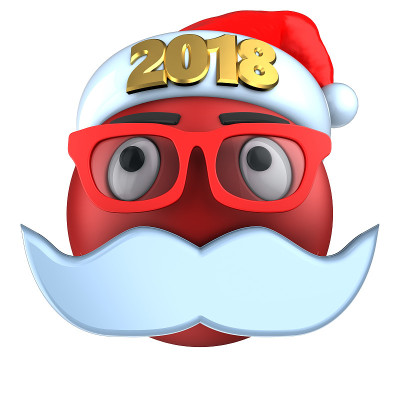 3d红色表情微笑与2018圣诞帽
