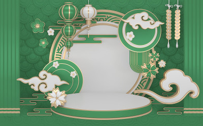 绿色讲台日本最小几何。3d渲染
