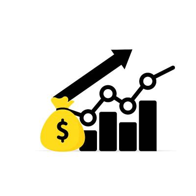 收入增长图标。财务投资回报高。预算平衡。向量EPS 10。在白色背景上隔离