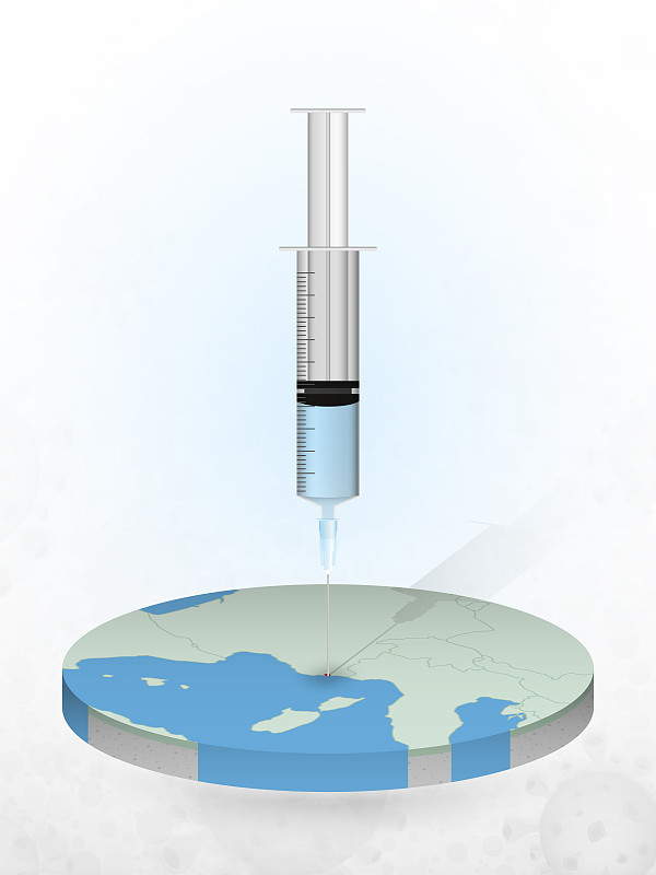 摩纳哥的疫苗接种，用注射器注射到摩纳哥的地图上。