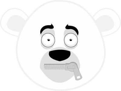 矢量emoticon插图卡通的北极熊的头与一个害怕的表情，在嘴关闭-沉默的概念