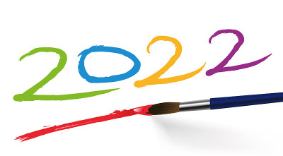 有创意的贺卡，有2022年份，用刷子涂上几种颜色。