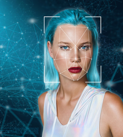 Portrait of a beautiful young woman in futuristic 
