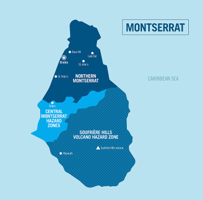 Montserrat country island political map. Detailed 