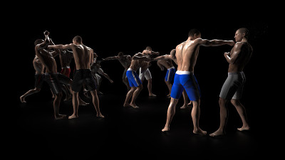混合武术混乱的战斗如此多的战士hittinh彼此3d渲染