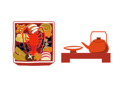 新年的材料。大锅菜插图。新年的菜肴。日本新年。