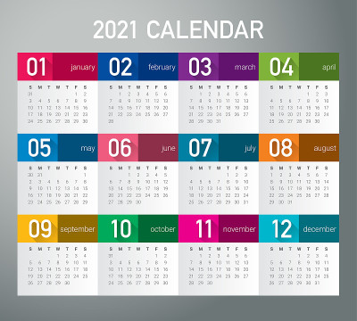 Year 2021 calendar vector design template