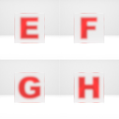 E, F, G, H字母通过磨砂玻璃。