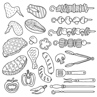 一套烧烤用品。