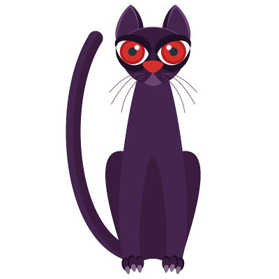 愤怒的黑猫，大大的红眼睛。平面向量插图。