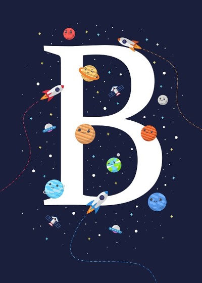 Letter B with the theme of outer space. vector ill