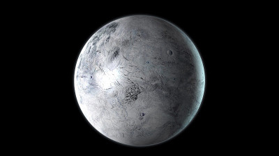 厄里斯矮行星在外太空在自己的轨道上旋转。三维渲染