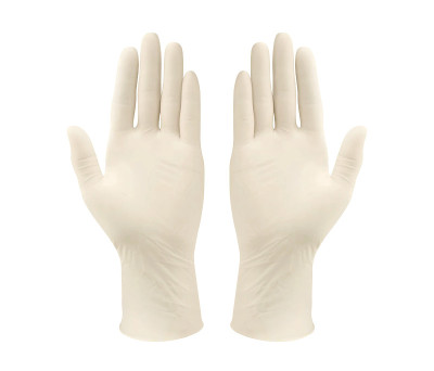 Two yellow surgical medical gloves isolated on whi