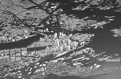 波士顿的卫星视图，城市的房屋和建筑地图。摩天大楼。美国