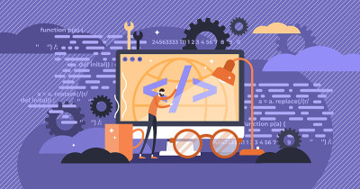 Programming vector illustration. Flat tiny person 