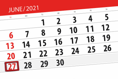 2021年6月的日历计划，截止日期27日，周日