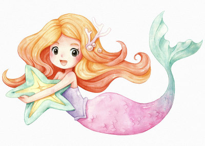 美人鱼人物卡通水彩画2