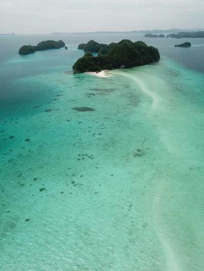 Pristine blue ocean, rock islands in Palau