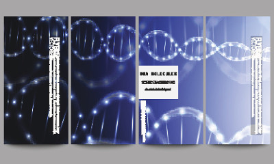 一套现代的传单。深蓝色的DNA分子结构