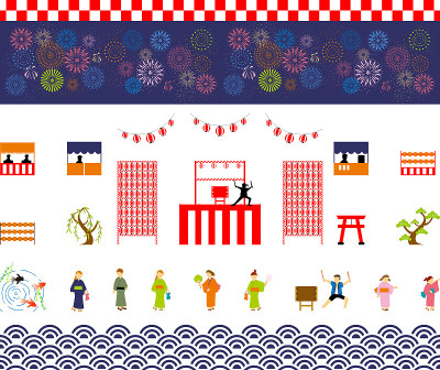 设置插画的日本节日图标和浴方人