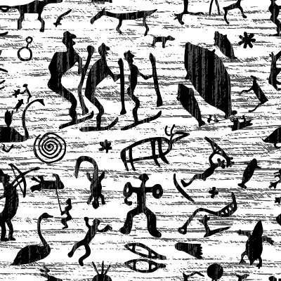 无缝图案，一系列岩画，洞穴画