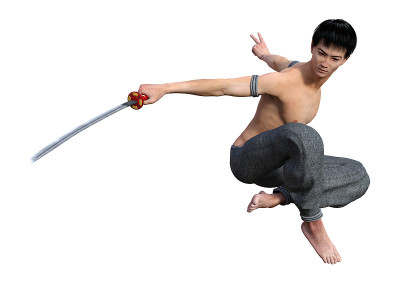 3D插图战斗和尚在白色