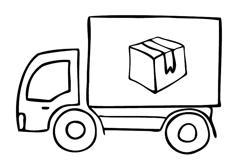 送货卡车。尸体上有个彩绘的盒子。手绘黑白轮廓图。