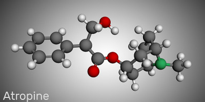 阿托品药物分子。它是植物生物碱。分子模型