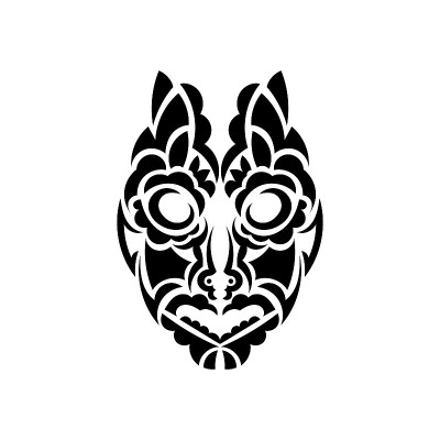 提基脸、面具或图腾。波利尼西亚风格的图案。适合纹身、t恤和印花。孤立。矢量插图。
