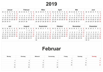 2019年德国白底月历。