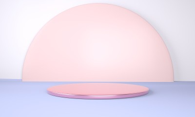 产品平台上粉彩背景3d。抽象极小几何概念。工作室站平台主题。展会及企业营销展示阶段。
