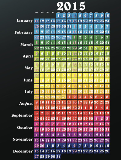 2015年日历，数字扁平，阴影长