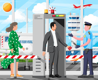 扫描门，男人和警察