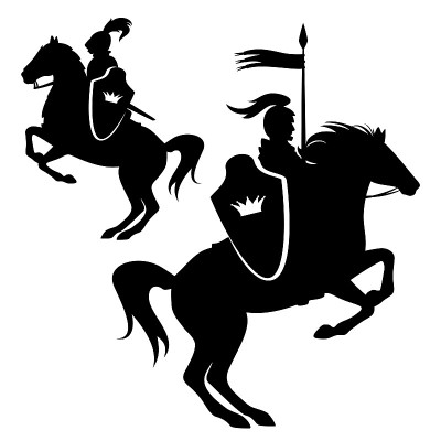 中世纪国王骑士骑起黑马的轮廓