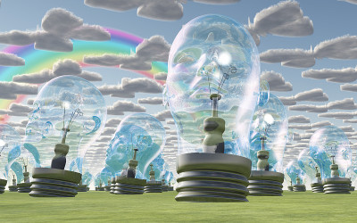 快乐天空下的人头灯泡