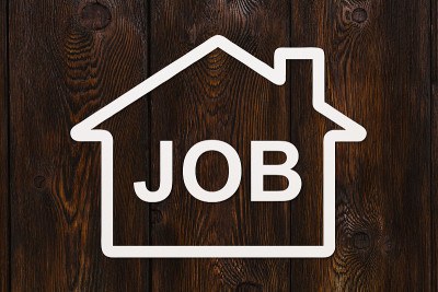 里面有JOB文本的纸房子。抽象概念形象