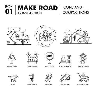 现代组合建筑道路建设细线街区f