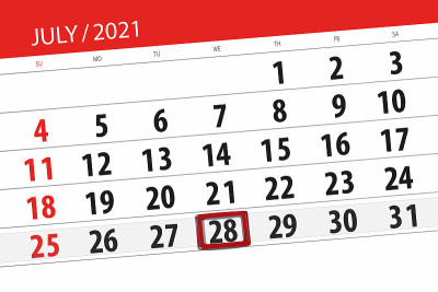 2021年7月的日历计划，截止日期，28日，周三
