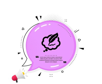 文案演讲气泡图标。羽毛的迹象。向量