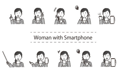 女人插图设置使用智能手机