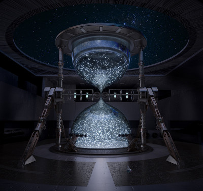 科幻沙漏与星星3d渲染