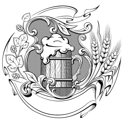 小麦啤酒杯啤酒花矢量插图