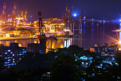 台湾，港口城市，基隆港，基隆市，码头夜景，