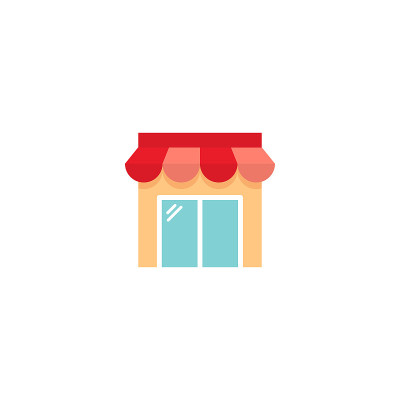 市场或商店建筑彩色矢量图标。